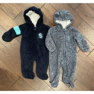 NHL Team Seattle Kraken Hockey Baby Gray Fleece Hoodie Full Zip Sleeper Sz 6-9M